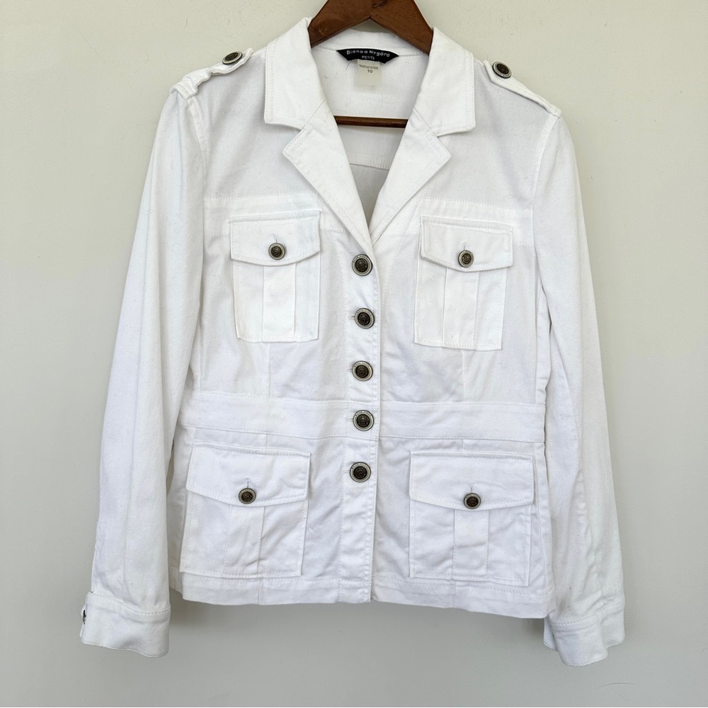 Bianca Nygard White Utility Jacket with Epaulettes and Structured Silhouette
